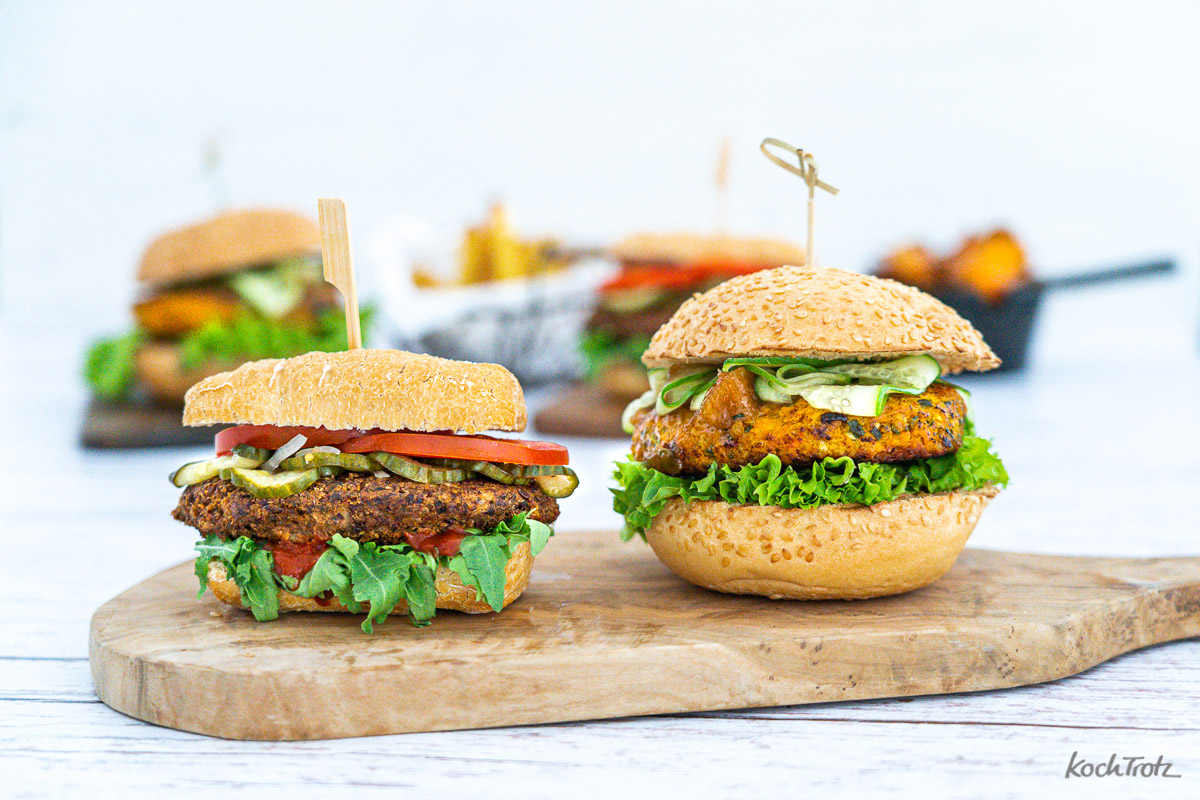 Burger Party Champignon Burger und Haferlfocken-Gemüse Burger, glutenfrei laktosefrei vegetarisch