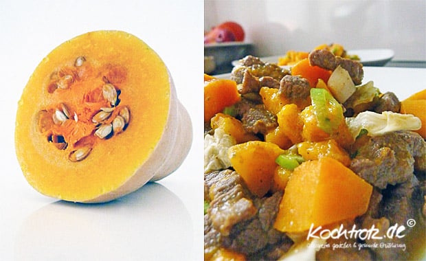 Curry mit Butternut-Kürbis und Steakstreifen oder Tofu – PUMPKINMANIA 1 kt curry butternut steakstreifen 6kochtrotzt-rezepte