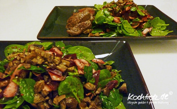 Salat mit Babyblattspinat, Champignons, Maronen und roter Bete mit Marokkanischem Touch 1 kt f salat mit babyspinat 4kochtrotzt-rezepte