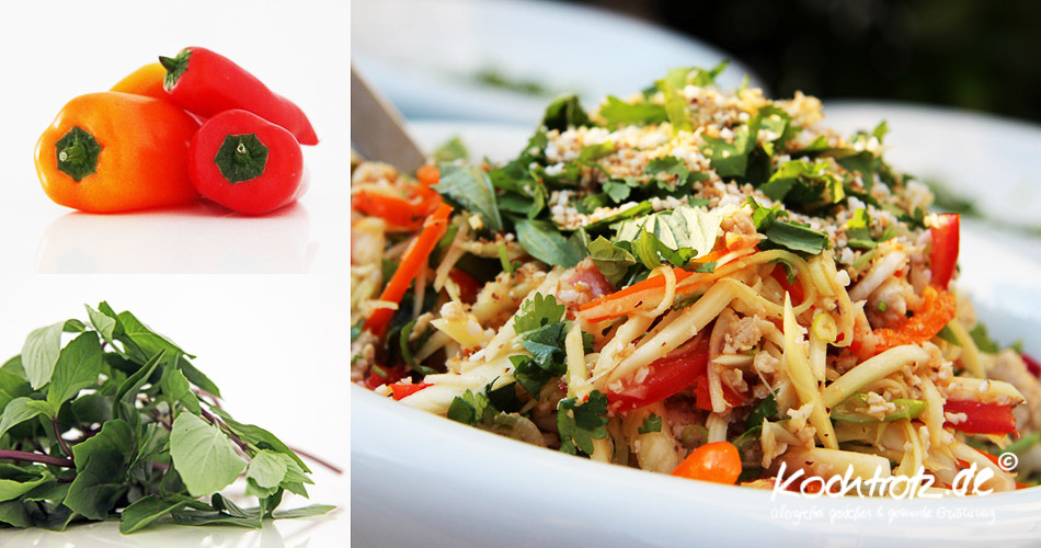 Thai green mango salad Thailändischer Salat mit grüner saurer Mango