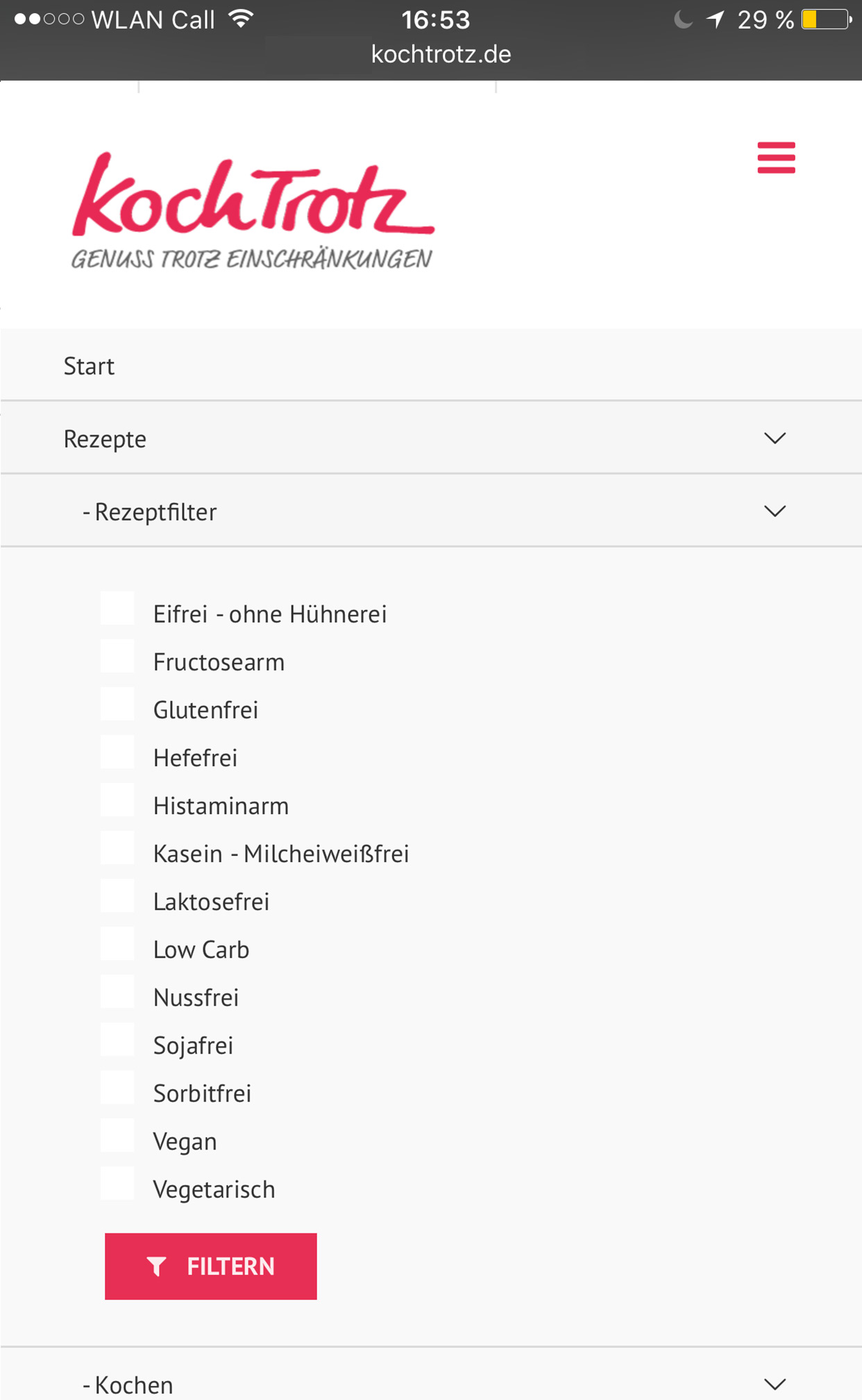 Der neue KochTrotz Blog ist da! 10 KochTrotz Rezeptfilter Smartphone