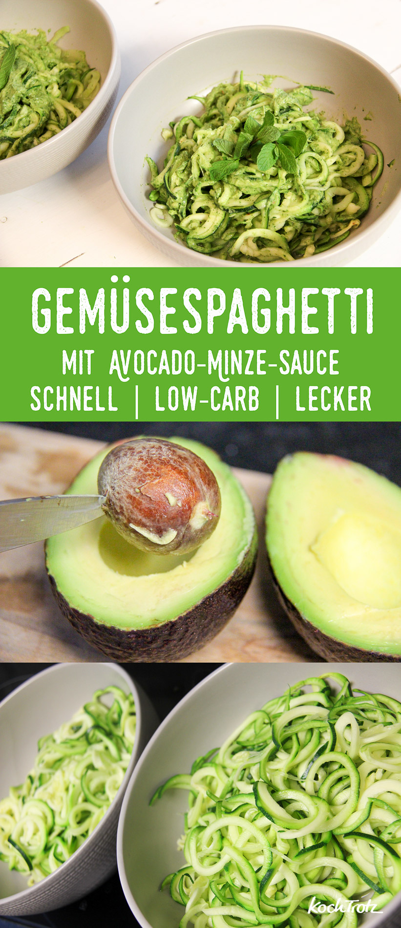 Gemüsespaghetti mit Avocado-Minze-Sauce | schnell | low-carb | lecker | Zoodles