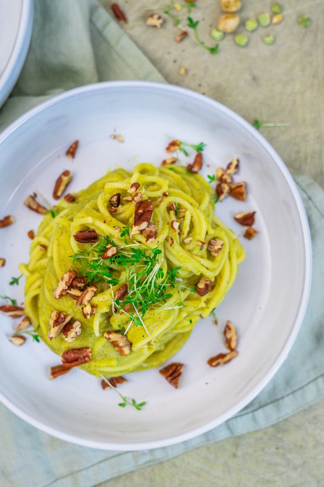 Spaghetti mit Erbsen und Pesto | 10 Minuten Gericht 2 Pasta Verde - Pasta mit Erbsen - 10 Minuten Gericht