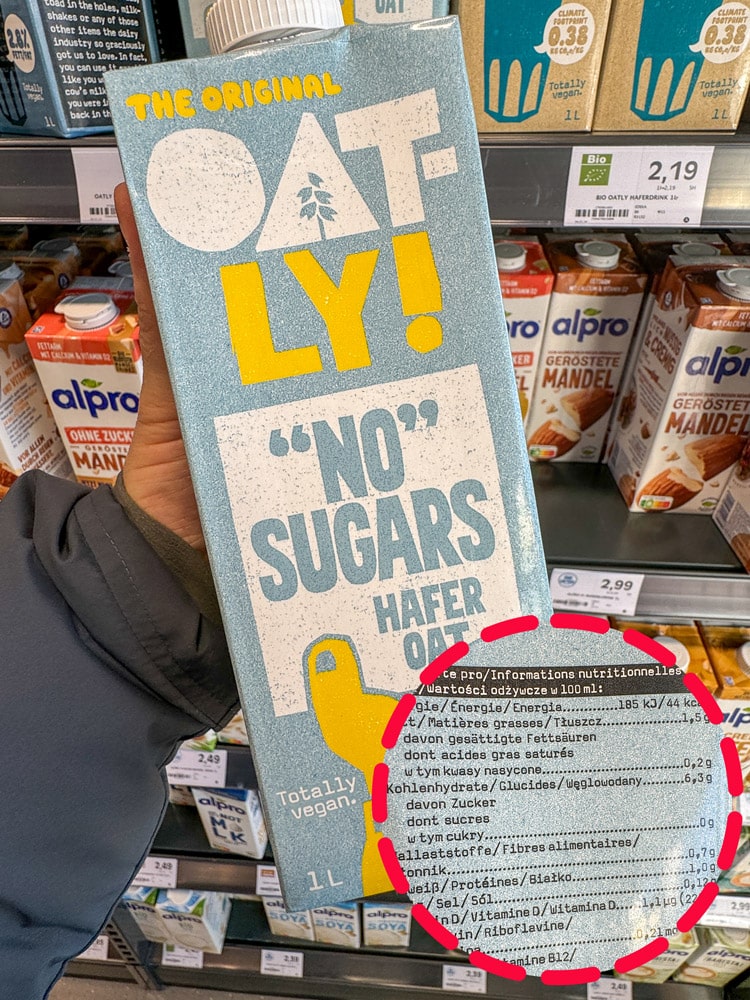 Wird Hafermilch in Kaffee und Tee nicht vertragen? Gründe und Symptome 6 Haferdrink Oatly no Sugars