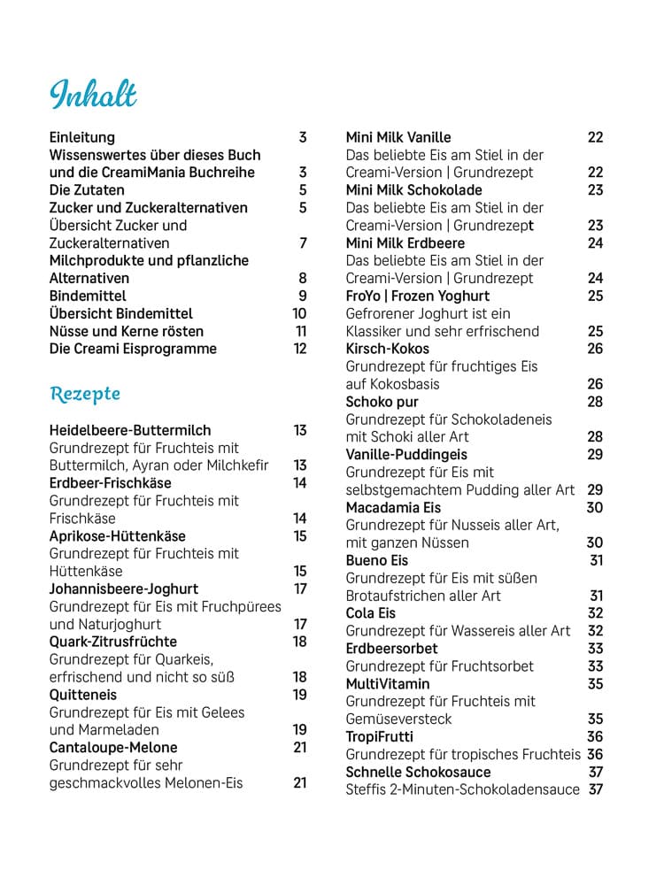 CreamiMania - die besten Eisrezepte für die Ninja® Creami Eismaschinen und mehr 4 CreamiMania Basisrezepte Band 1 E-Book Rezepte für Ninja Creami Eismaschinen Inhaltsverzeichnis