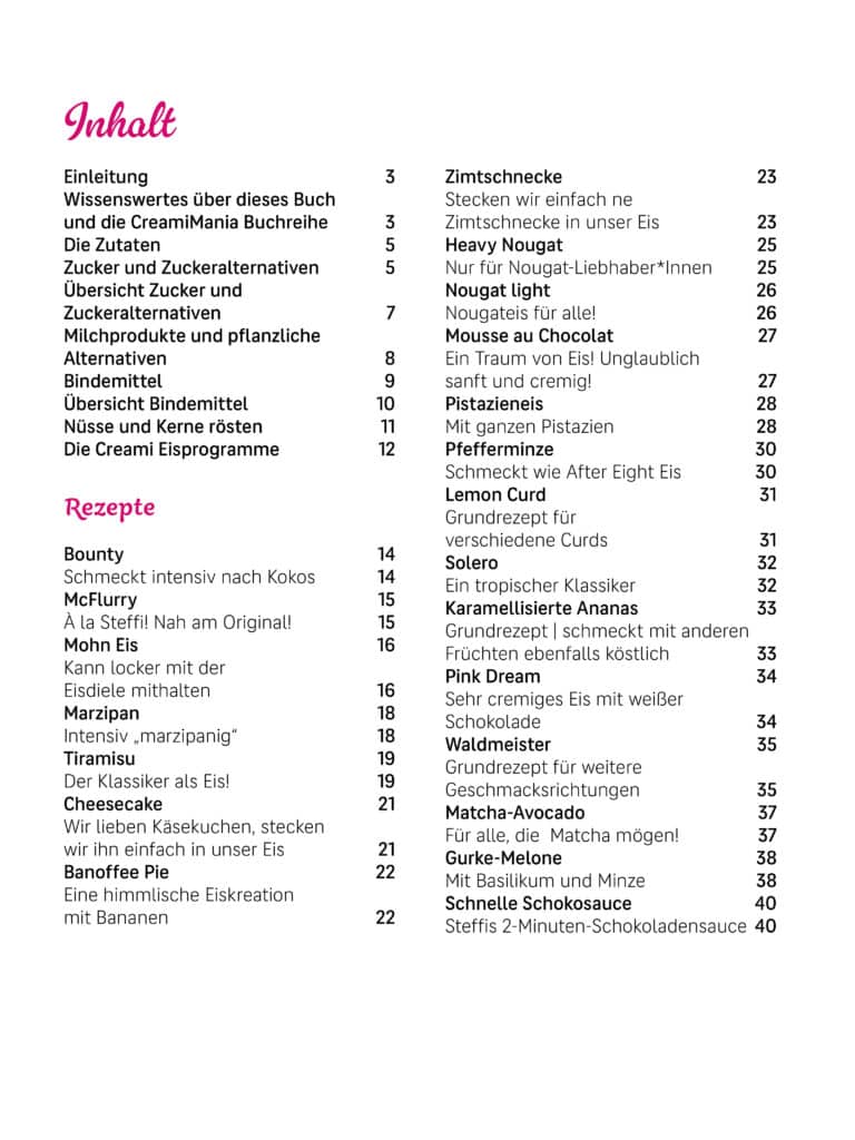 CreamiMania - die besten Eisrezepte für die Ninja® Creami Eismaschinen und mehr 6 CreamiMania Eis Lieblinge Band 2 E-Book Rezepte für Ninja Creami Eismaschinen Inhaltsverzeichnis