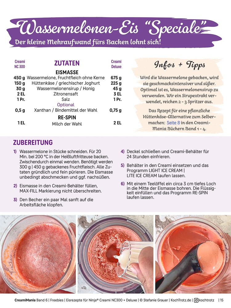 Wassermelonen-Eis "Speciale" aus der Ninja Creami 1 Wassermelonen-Eis Ninja Creami Rezeptkarte