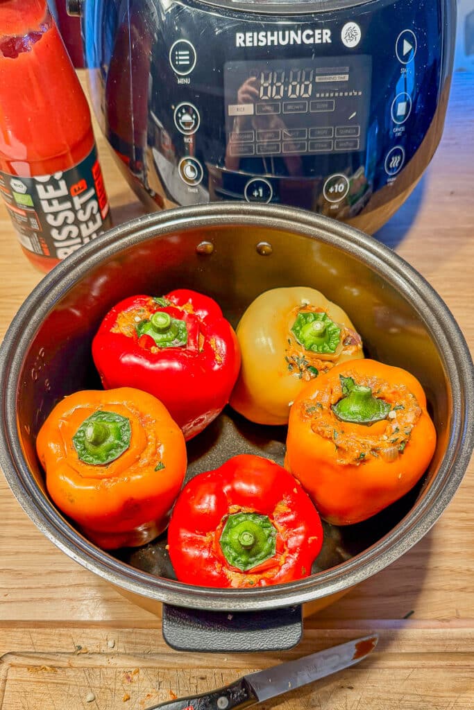 Gefüllte Paprika aus dem Reiskocher – Das beste Rezept ohne Backofen 2 Rezept gefüllte Paprika aus dem Reiskocher